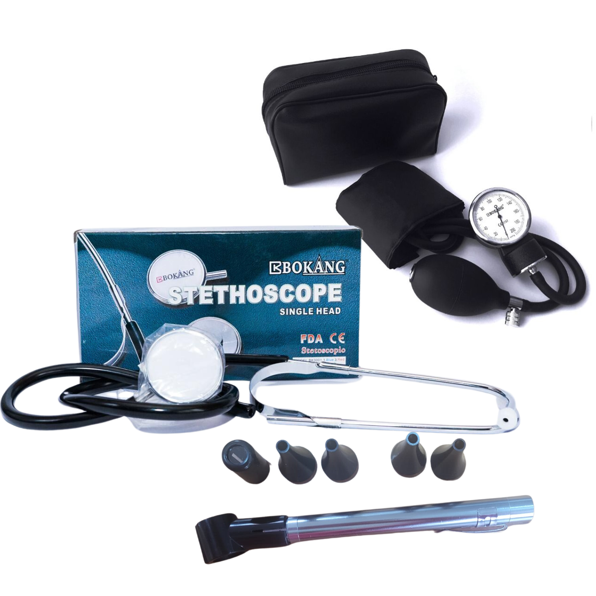 Pack Toma Presion Aneroide – otoscopio -fonendo Simple Bokang negro Pack Toma Presion Aneroide – otoscopio -fonendo Simple Bokang negro